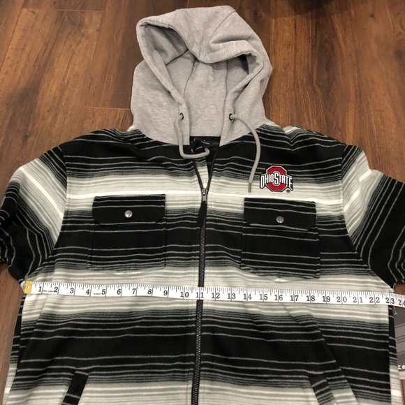 Colosseum Ohio State Striped Polar Fleece Full Zip Hoodie Sweater Mens Sz L Gray - Picture 5 of 8